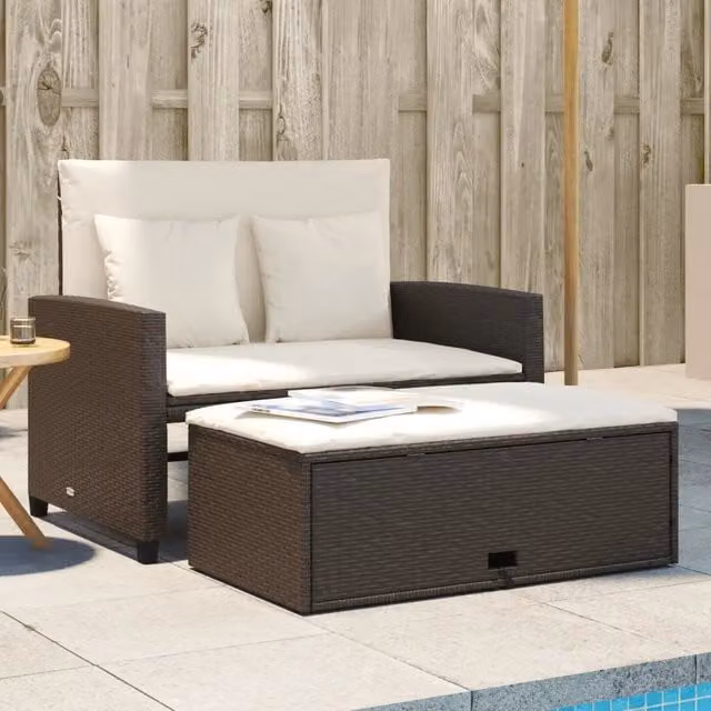 Divano da Giardino a 2 Posti con Cuscini-Sofa da Giardino-Divano da esterno in Polyrattan Marrone 230209