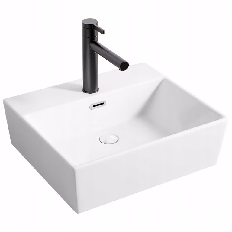 Lavabo in Vetroceramica con piano bianco rettangolare, dimensioni 40 x 30 cm