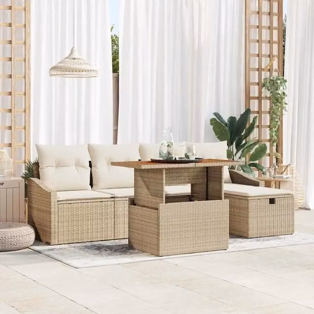 Set Divano da Giardino 6 pz Beige polyrattan 3360019