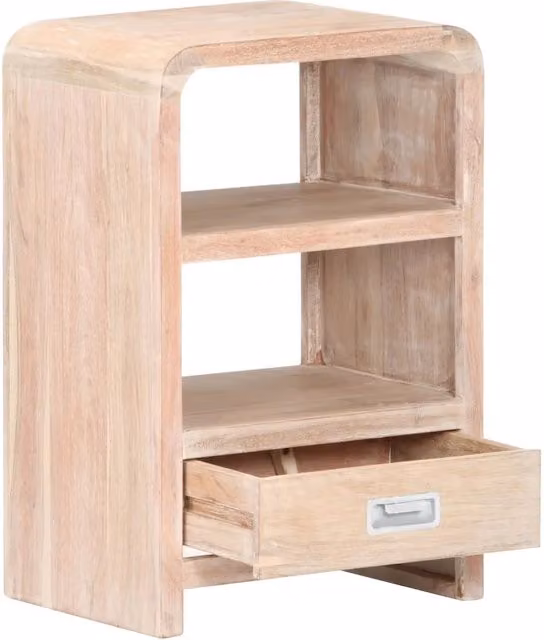 Comodino sospeso Design Mania in legno di acacia laccato bianco e beige L 40 cm, P 30 cm, H 60 cm