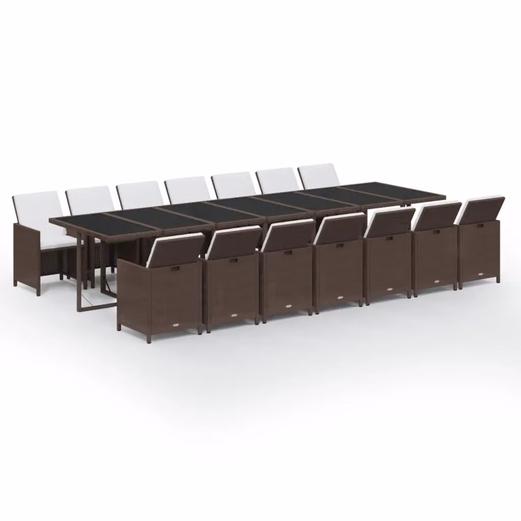Set da pranzo da giardino vidaXL in polyrattan marrone con cuscini e tavolo in vetro, 15 pezzi – 2