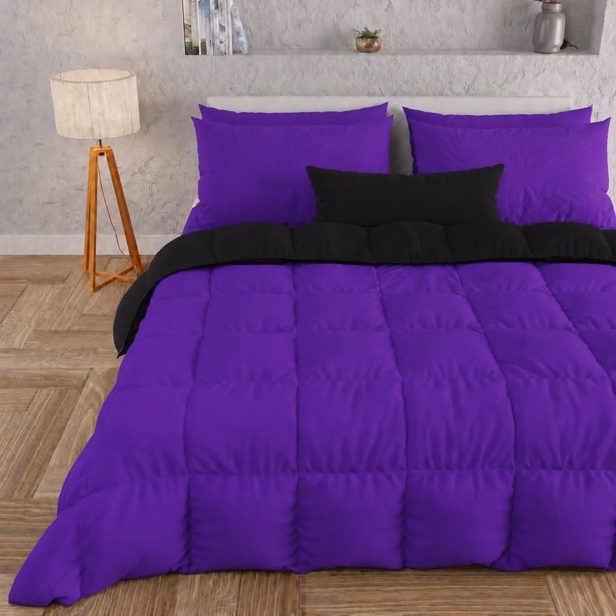 Coperta invernale 240x260 cm, reversibile, color viola e nero, in microfibra