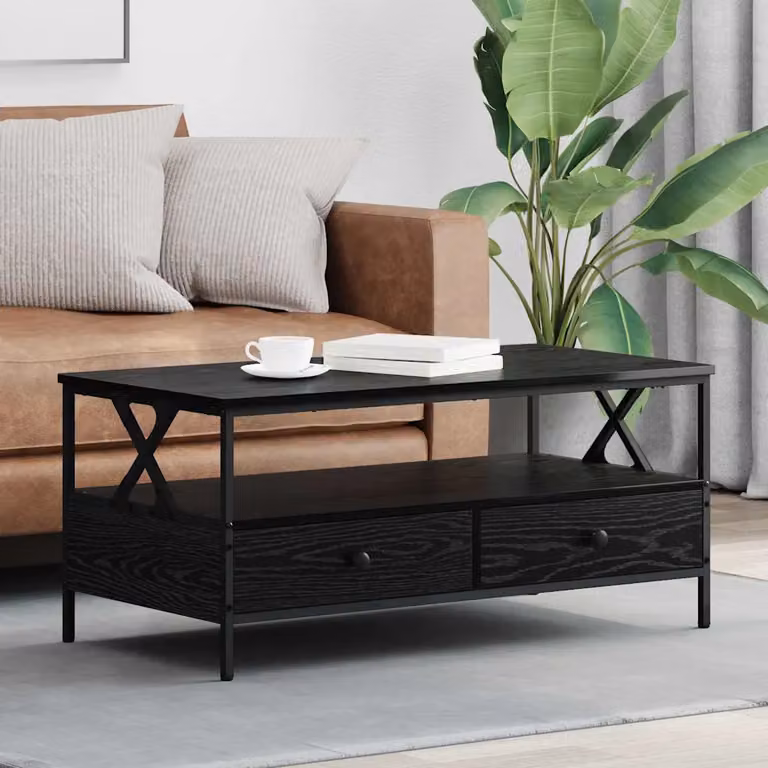 Tavolino da salotto moderno vidaXL in rovere e nero L: 100 cm, P: 51 cm, H: 45 cm