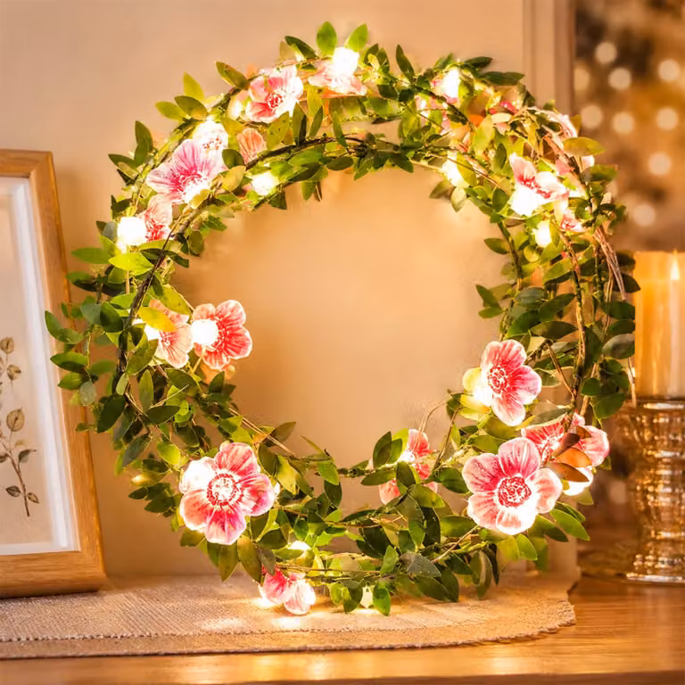 Catena luminosa a forma di fiori di ciliegio, 2 metri, 20 LED, rosa, alimentata a batteria