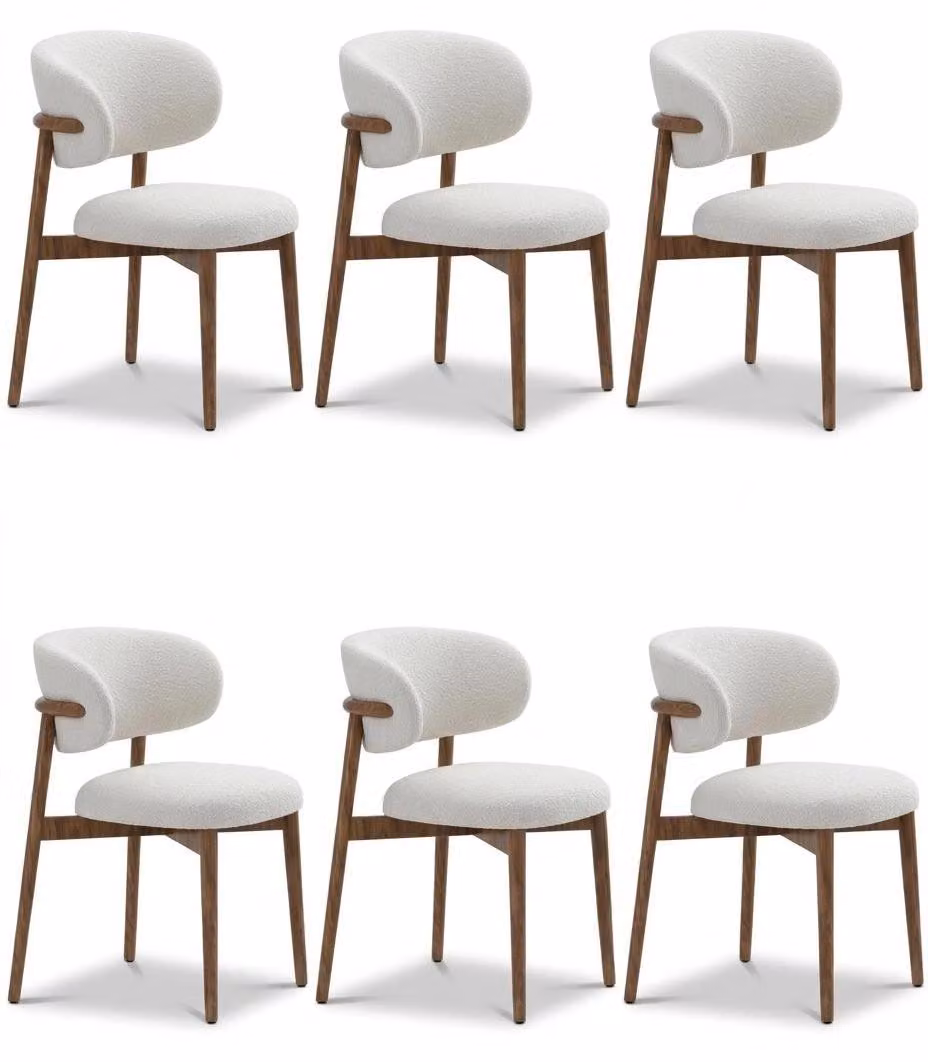 6 sedie da pranzo bianche in legno e tessuto, stile moderno, set per sala da pranzo, design