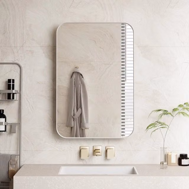Armadietto con specchio da parete Minimal bianco con illuminazione LED e ripiani regolabili per bagno, soggiorno o camera da letto