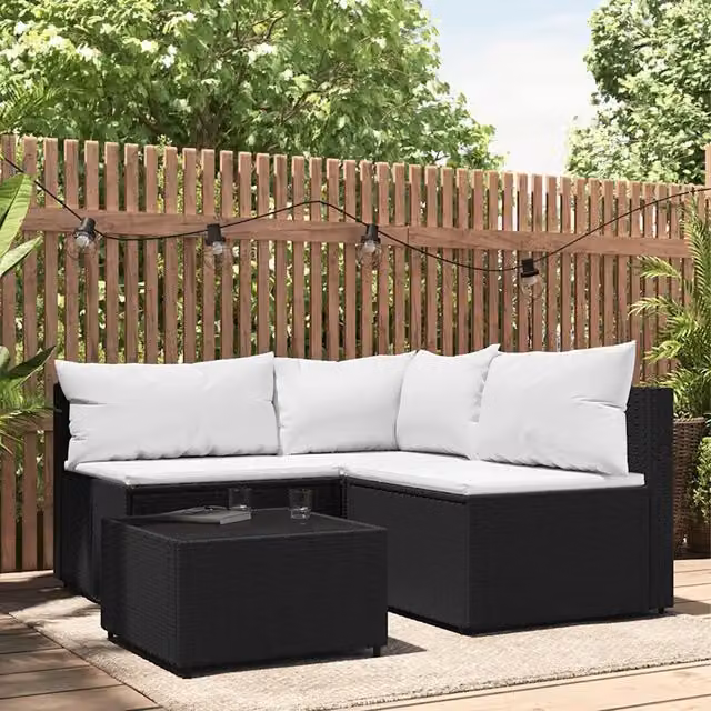 Set Divani da Giardino 4 pz con Cuscini Nero in Polyrattan 319733