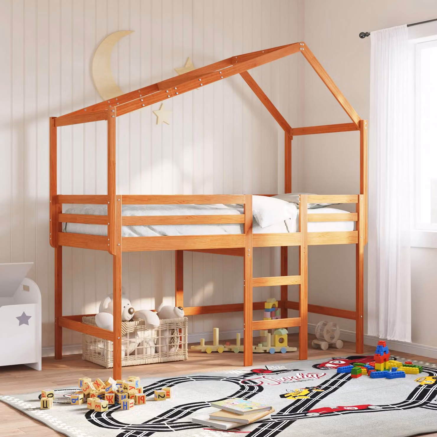 Struttura per letto soppalco singolo vidaXL in legno di pino marrone cerato L/P/H: 190 x 90 x 220,5 cm