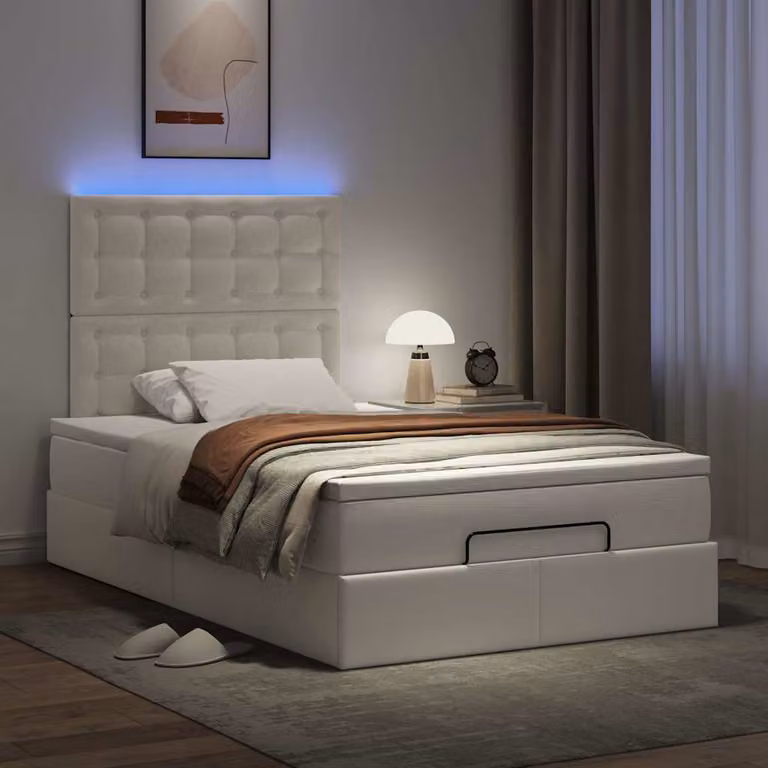 Struttura Letto con Base a Sollevamento e Materasso vidaXL in Similpelle Bianca, L: 120 cm, P: 200 cm, H: 193 cm