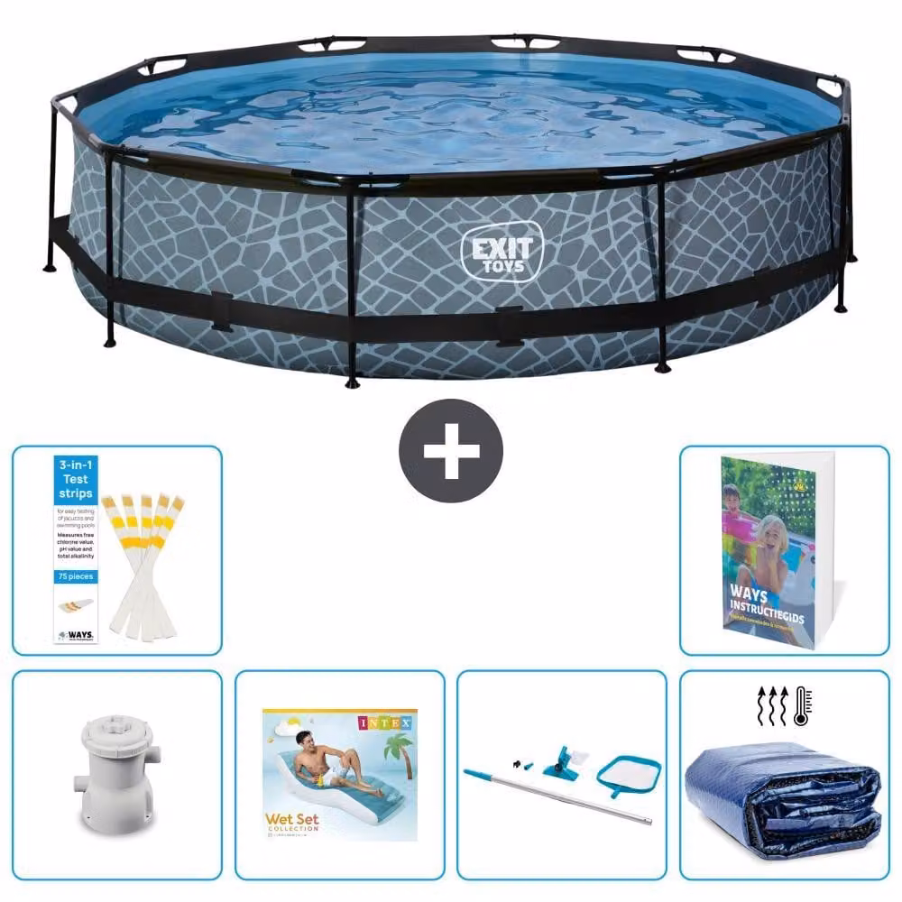 Piscina fuori terra - Design pietra - 360x76 cm - 5 pezzi - Modello S270