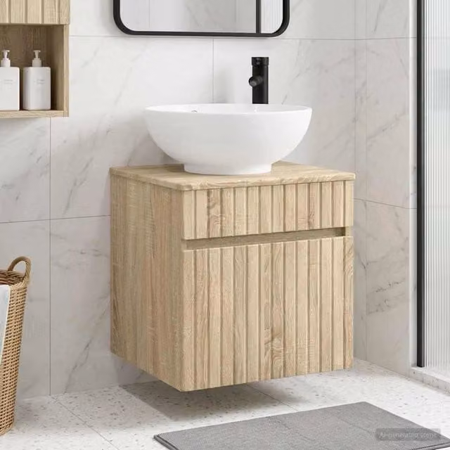 Mobile lavabo da parete moderno vidaXL in legno rovere marrone L: 49 cm, P: 44,5 cm, H: 66,5 cm