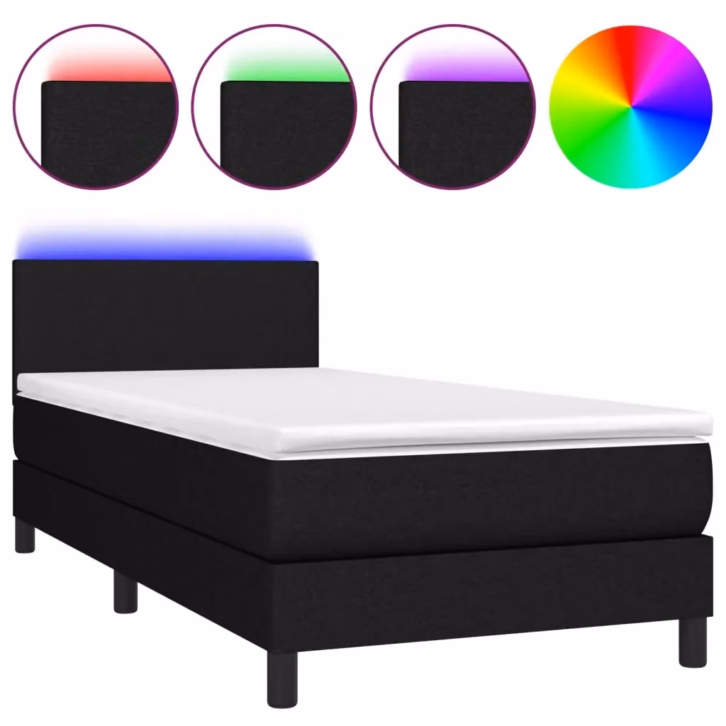 Letto a Molle con Materasso vidaXL con Illuminazione LED e Porta USB, Tessuto Nero, L/P: 90 x 190 cm – 2