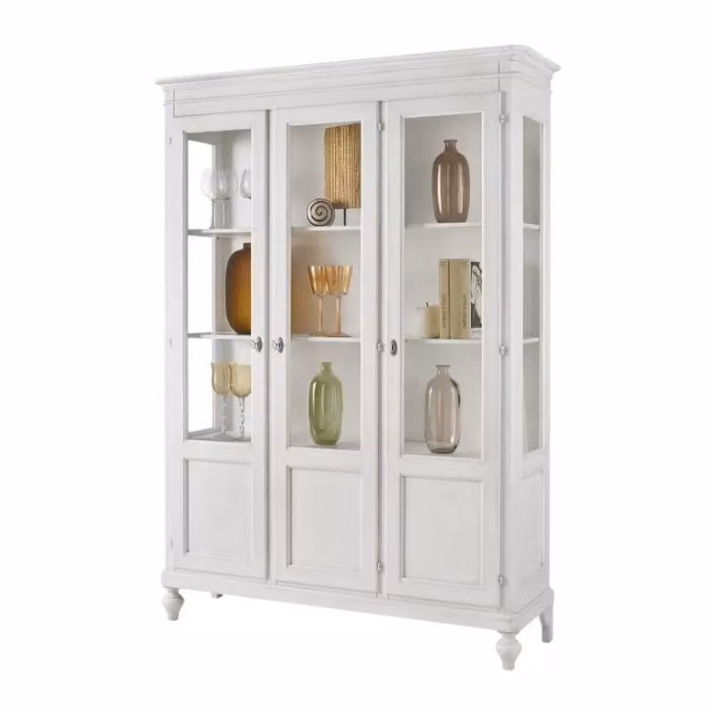Vetrina classica con 3 ante in stile shabby chic in legno bianco Mobili 2G L: 144 cm, P: 45 cm, H: 200 cm