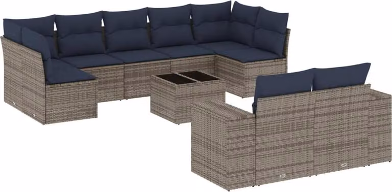 Set Divani da Giardino 10 pz con Cuscini Grigio in Polyrattan