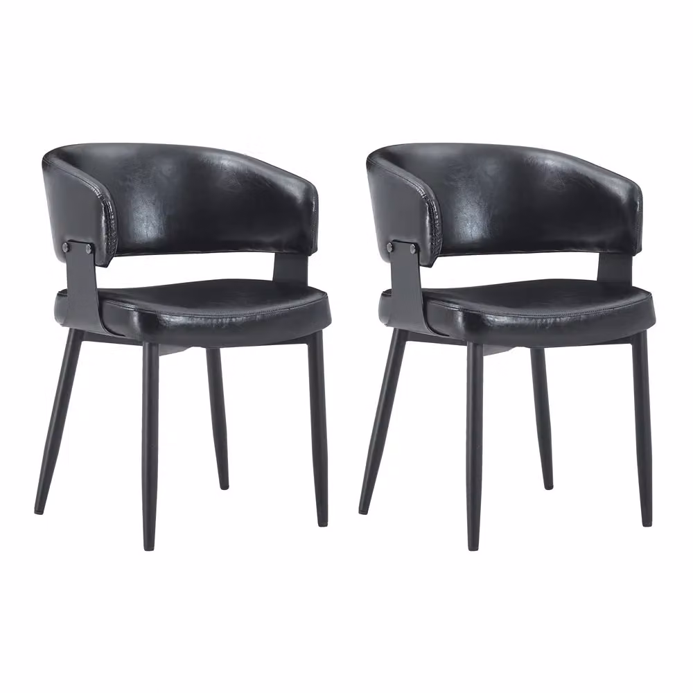 Set di 2 sedie da pranzo Minimal in similpelle nera con stile Mid-Century Moderno – 2