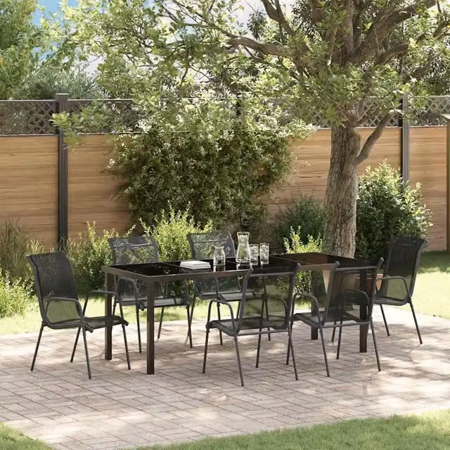 Set da pranzo per giardino moderno vidaXL in acciaio nero opaco composto da 7 pezzi – 1