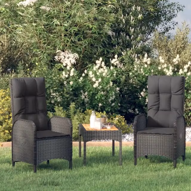 Set Divani da Giardino 3 pz con Cuscini Nero in Polyrattan 319908