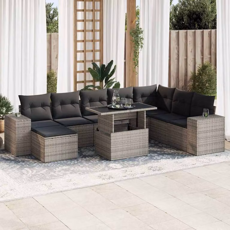 Maison Exclusive - Set da giardino 9 pezzi con cuscini Grigio Polyrattan