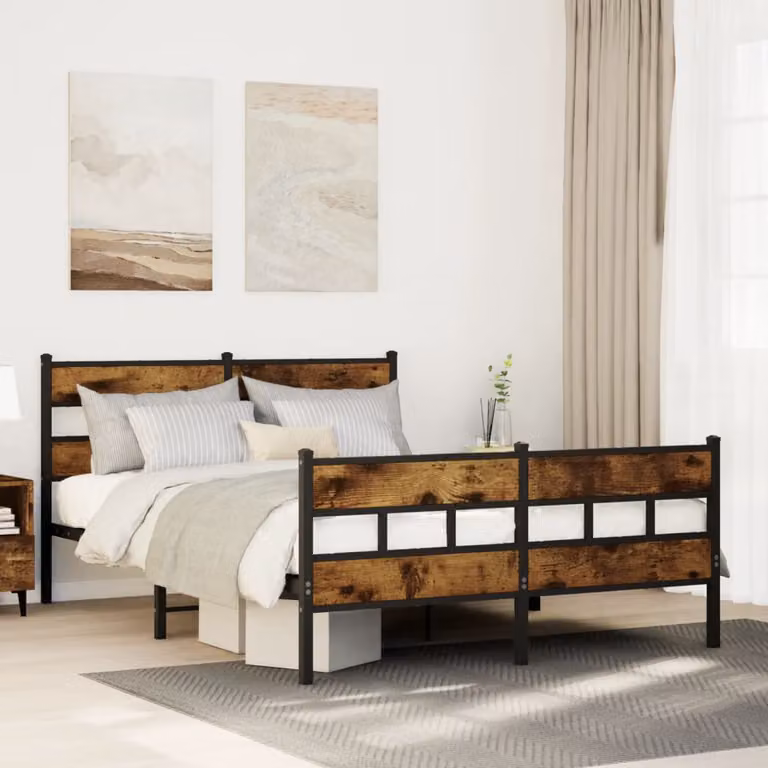 Giroletto in metallo vidaXL con doghe fisse in rovere fumo L/P/H: 150 x 200 cm