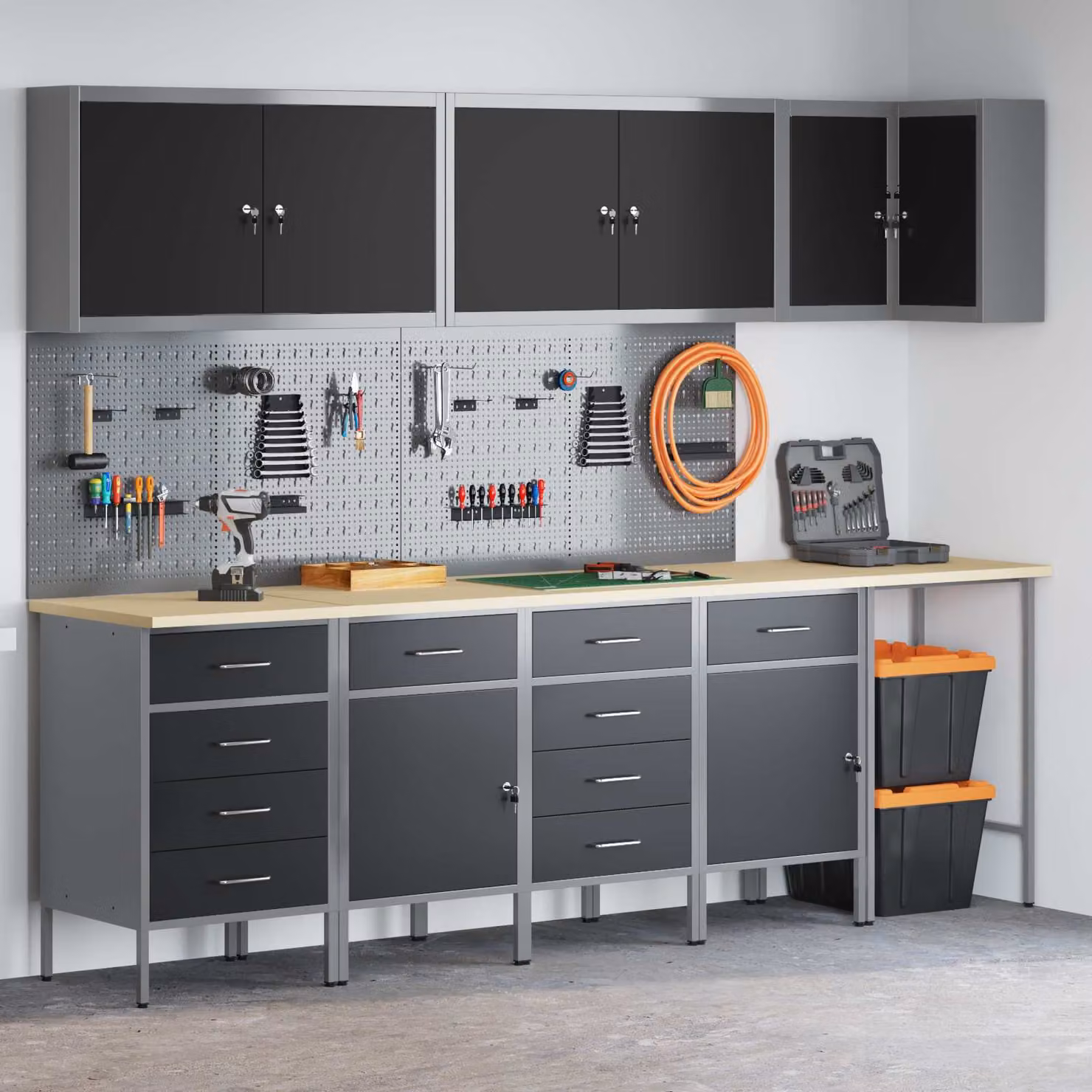 vidaXL Set di mobili da lavoro con cassetto 12 pz Nero e Grigio