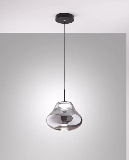 Lampada a Sospensione Deva Ø250mm Fumé, LED 14W 1510lm CCT Dimmerabile, Struttura in Metallo e Vetro Borosilicato - Deva