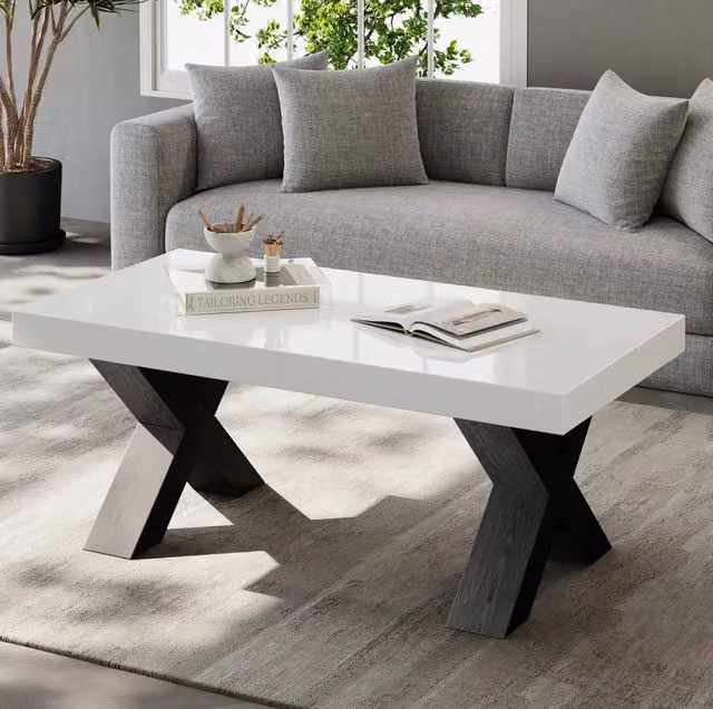 Tavolino da caffè moderno in MDF bianco e nero 100x50x40 cm