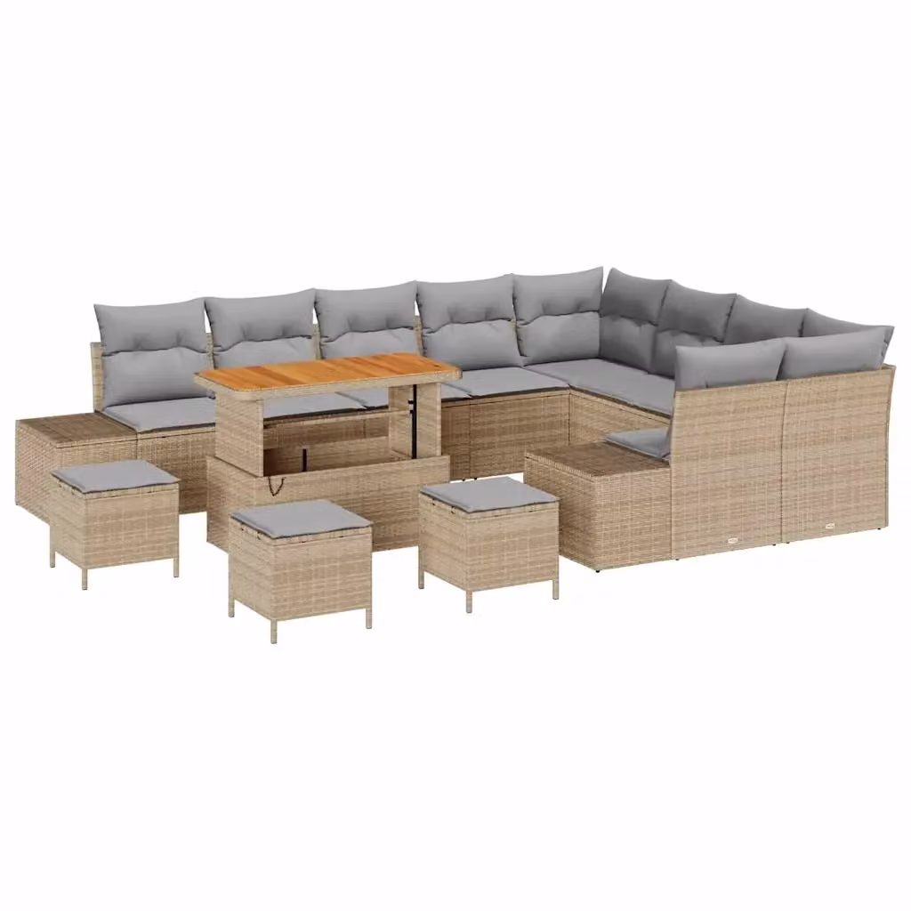 Set Divano da Giardino vidaXL a Forma a U Beige con 13 Pezzi e Cuscini Inclusi – 2