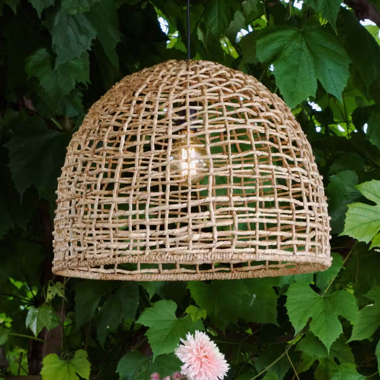 PR Home lampada a sospensione da esterno Cebu, Ø 46 cm, cavo 2,5m, IP44 dimmerabile, Legno chiaro, Legno, Campagna / Rustiche