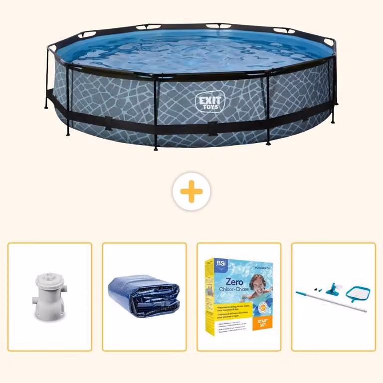 Piscina fuori terra - Design effetto pietra - 360x76 cm - 5 pezzi - SCB28