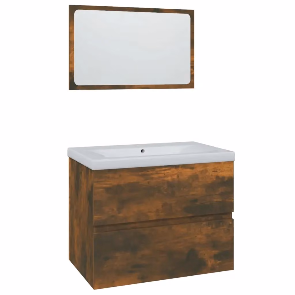 Set di mobili da bagno moderno vidaXL con mobile lavabo e armadietto specchio in legno rovere e bianco, sospeso, L: 60,0 cm, P: 38,5 cm, H: 45,0 cm – 2