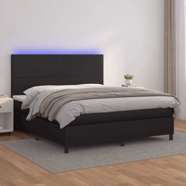 Letto a molle con materasso vidaXL in similpelle nero L 180 x P 200 cm con illuminazione LED e porta USB