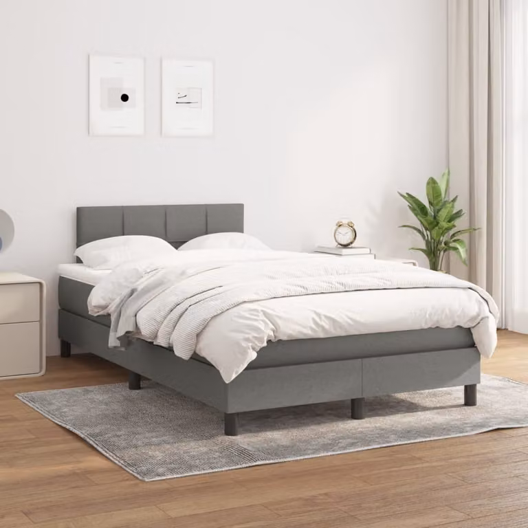 The Living Store Letto a molle con materasso grigio scuro 120x200 cm in tessuto