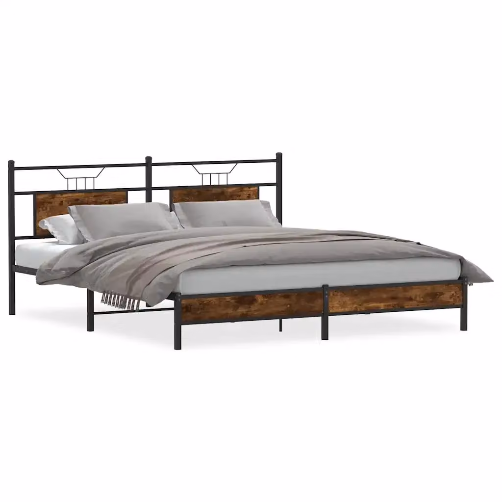 Giroletto senza materasso vidaXL in rovere fumo e metallo L: 188 cm, P: 207 cm – 2