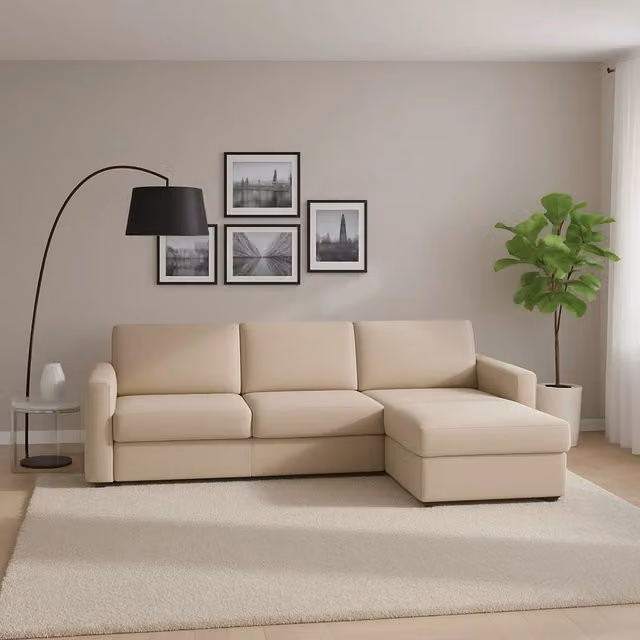 Divano ad angolo Atos TALAMO ITALIA con penisola contenitore reversibile, in tessuto beige, L: 280 cm, H: 95 cm, P: 90 cm