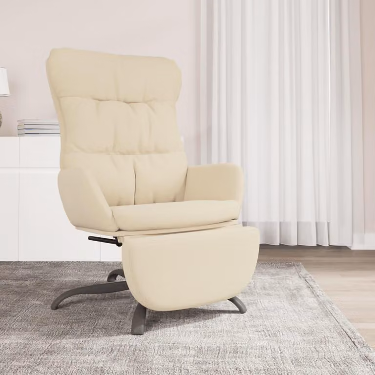 Maison Exclusive - Poltrona relax con poggiapiedi, rivestita in tessuto color crema