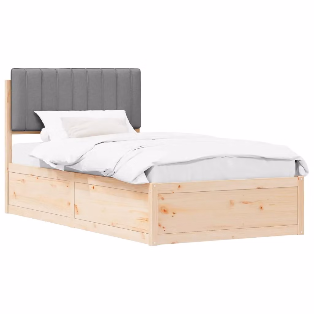 Letto moderno vidaXL con testiera rivestita in tessuto grigio e struttura in legno di pino L/P/H: 100 x 200 cm – 2