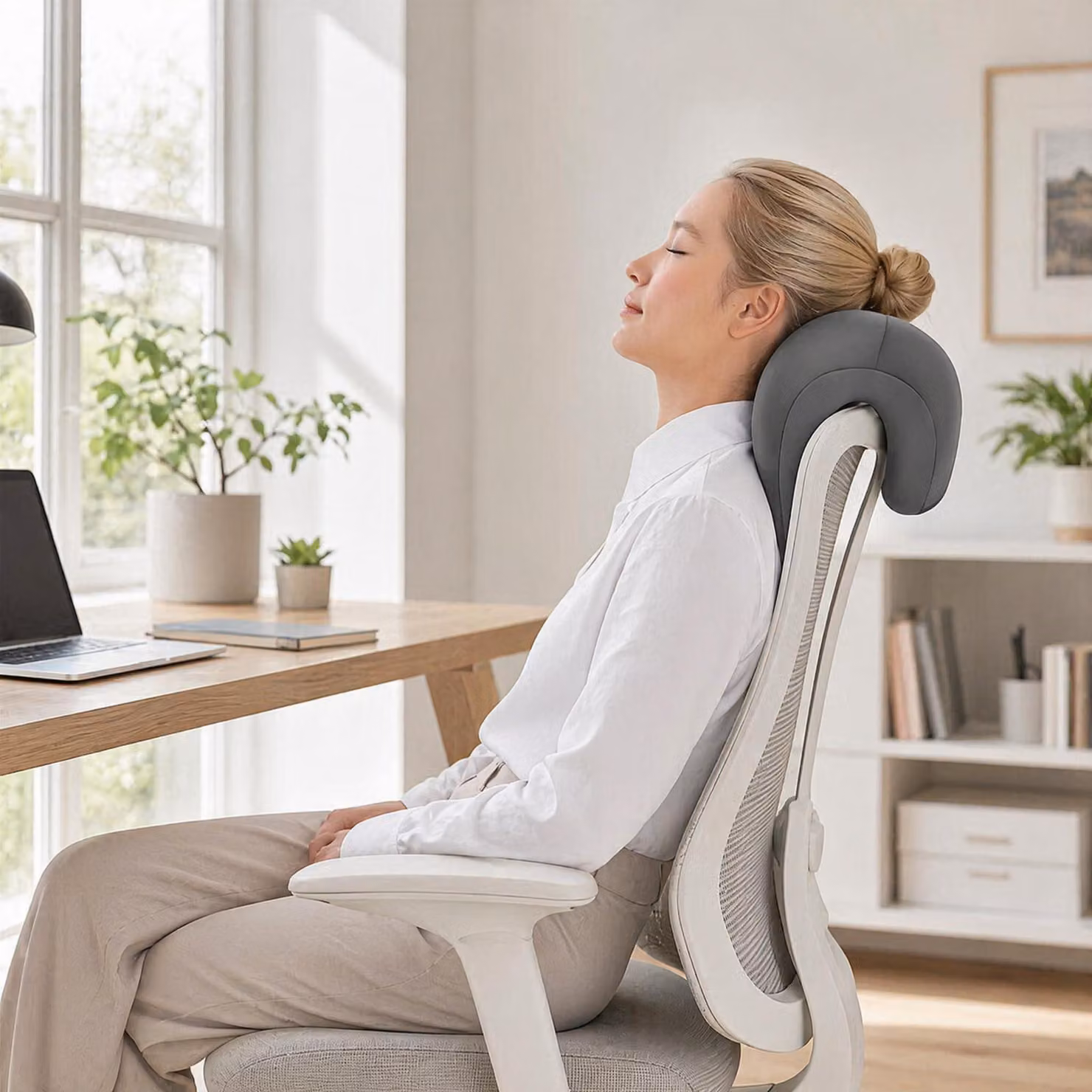 Cuscino ergonomico per poggiatesta di sedia da ufficio, regolabile, colore nero, adatto per l'uso in casa e in ufficio
