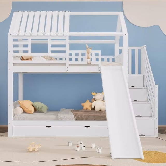 letto a castello in legno massello e mdf bianco 254 x 216 cm