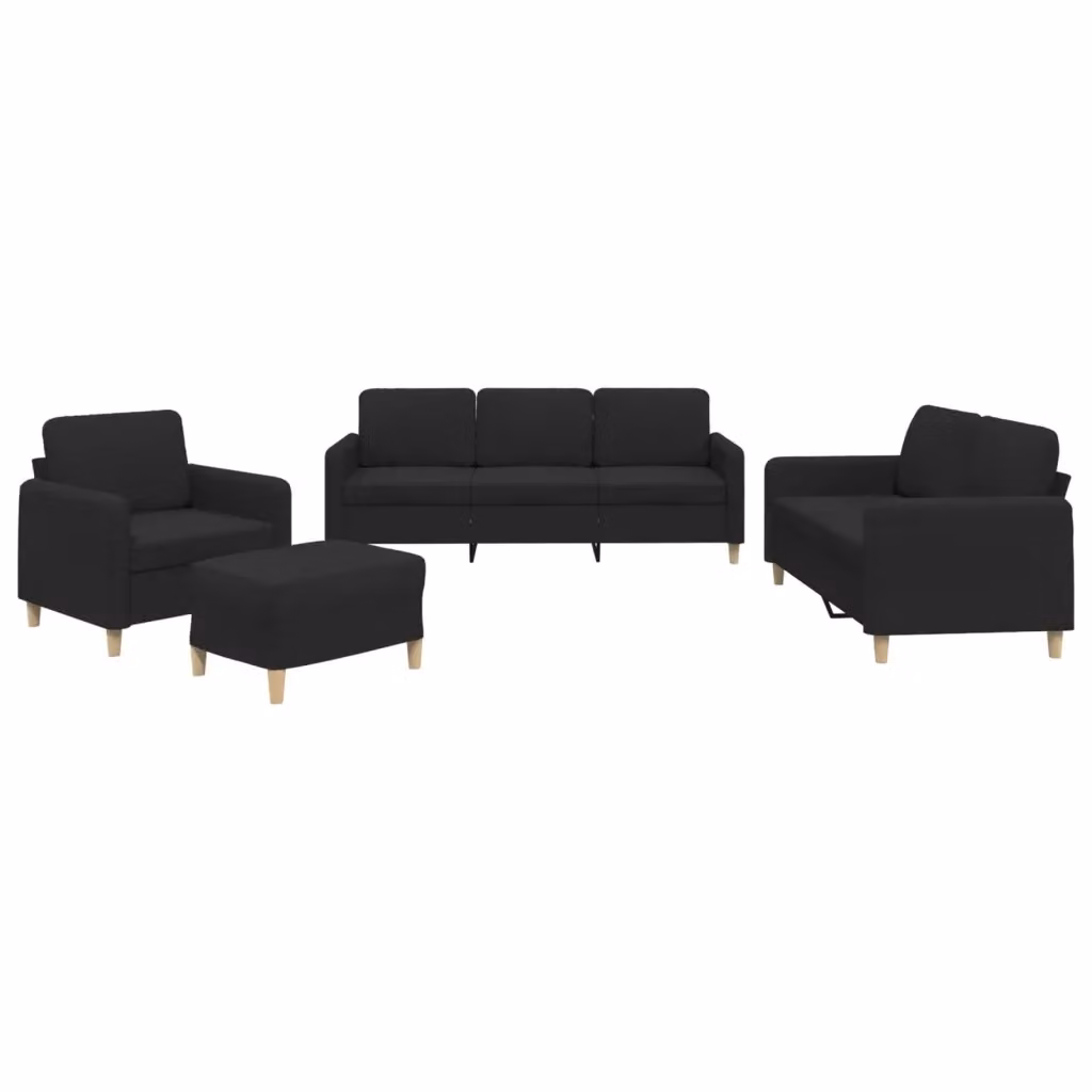Set di divani moderno vidaXL in tessuto nero composto da divano a 3 posti, divano a 2 posti, pouf e cuscini decorativi – 2