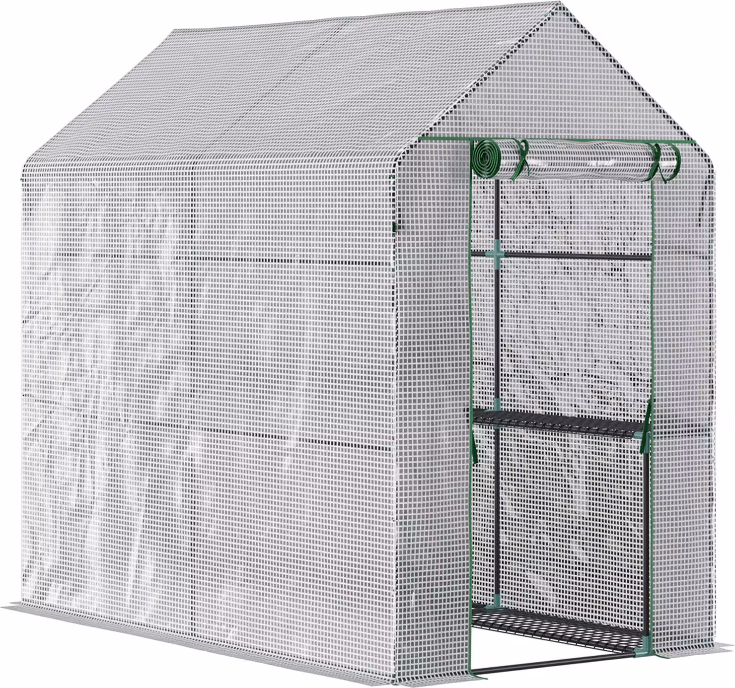 Serra in plastica Outsunny, serra accessibile con 4 ripiani, serra per pomodori, serra da semina con porta, acciaio verde, PE, 120 x 186 x 190 cm
