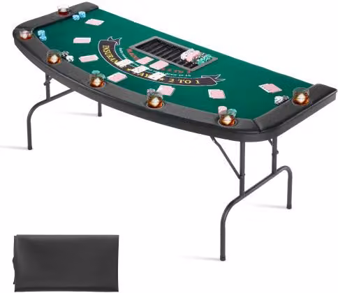 Tavolo da Poker VEVOR Pieghevole per 7 Giocatori, Modello Semiovale Verde con Sponde Imbottite, Portabicchieri e Gambe in Metallo