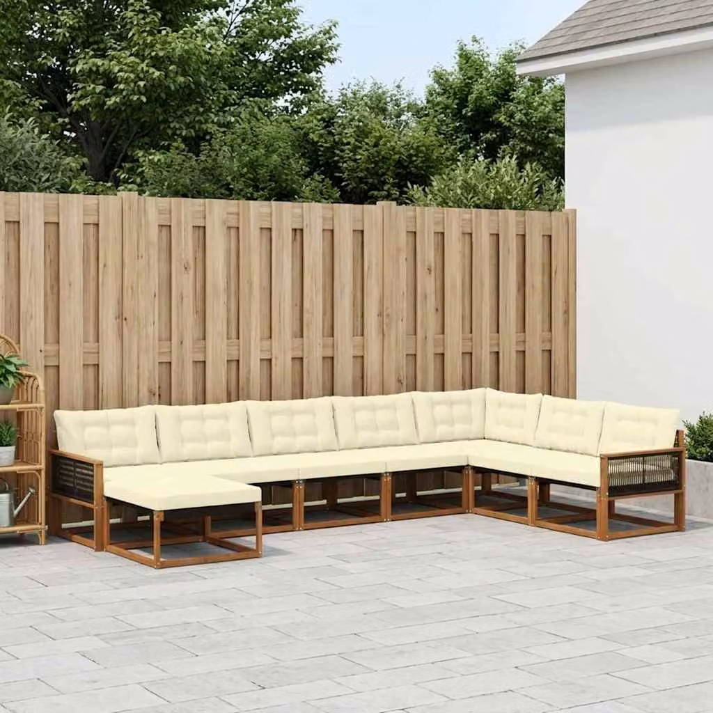 Set di divani da esterno vidaXL a forma di L composto da 8 pezzi in legno di acacia con cuscini beige e crema