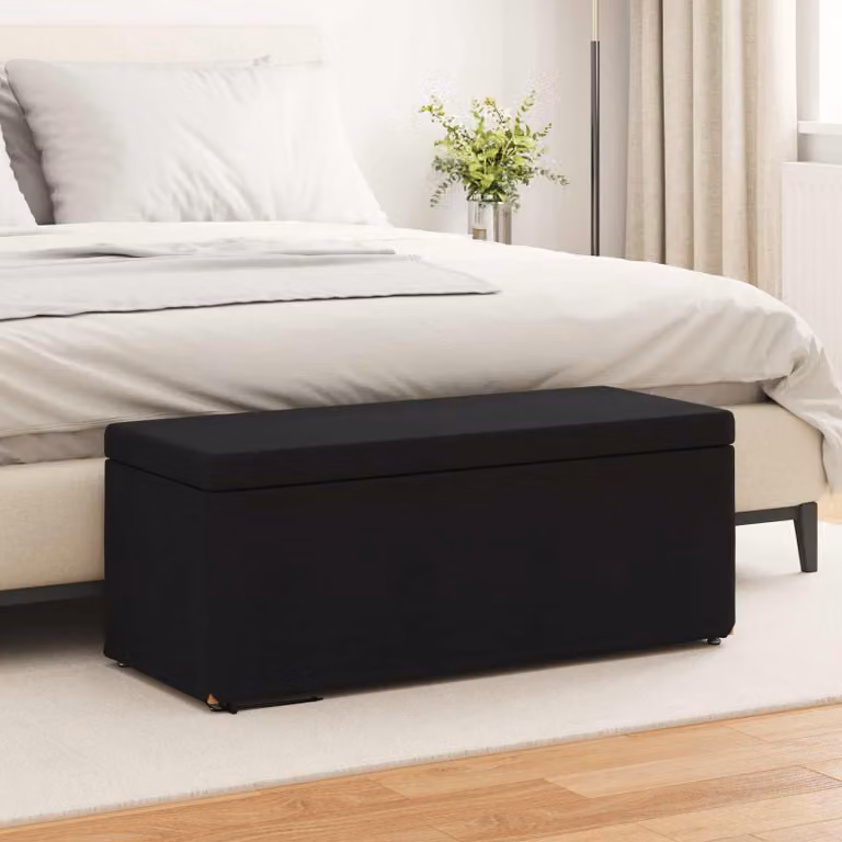 vidaXL Pouf Nero in Tessuto e Legno MDF L: 101 cm, P: 41 cm, H: 40 cm