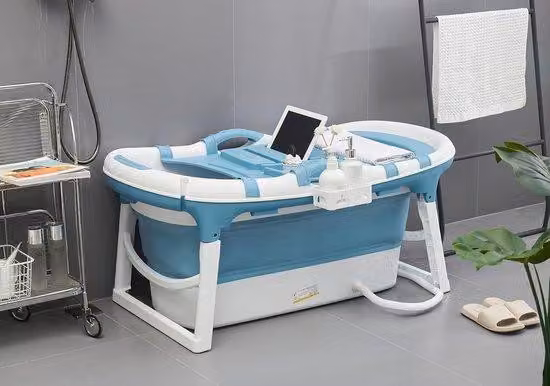 Piatto doccia modulare per adulti, 121 x 64 x 52 cm, pieghevole con copertura, trasportabile, con portasapone e getti idromassaggio