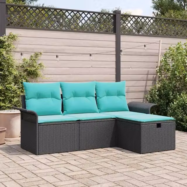 Set Divano da Giardino 4 pz Poly Rattan 3360187