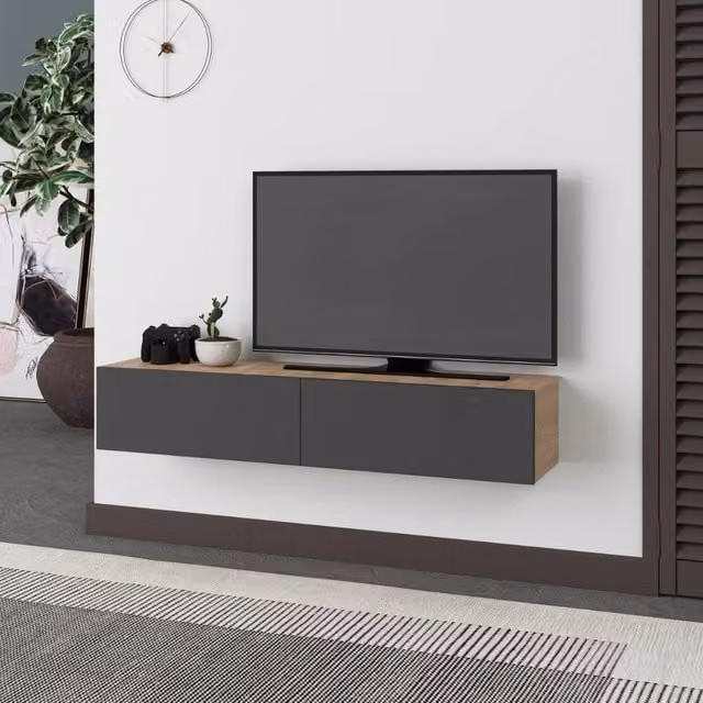 Mobile TV sospeso moderno GIORDANOSHOP in MDF Francy Rovere Antracite L: 135 cm, P: 31,7 cm, H: 25 cm