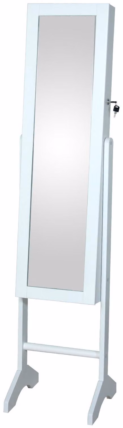 Specchio a parete in legno con porta e serratura, dimensioni 35x35x153 cm, colore bianco