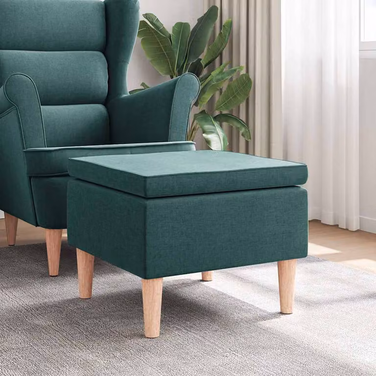 Poggiapiedi vidaXL in tessuto verde scuro con gambe in legno