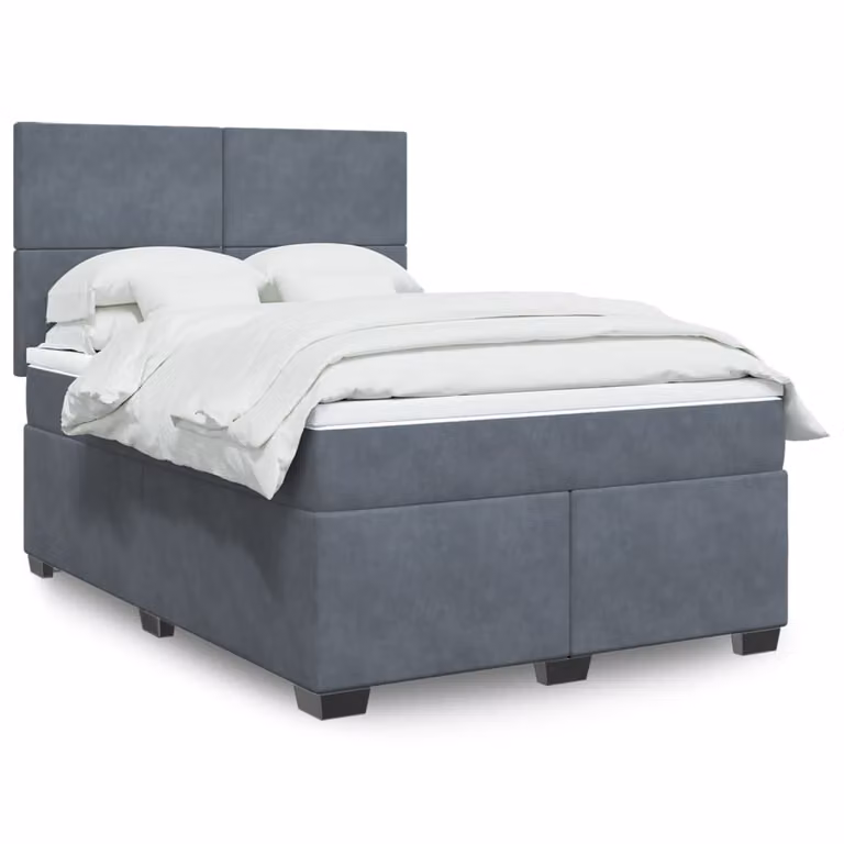 vidaXL Giroletto a Molle con Materasso Ibrido in Velluto Grigio L/P/H: 160 x 200 cm