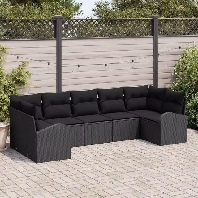 Set Divano da Giardino 7 pz Nero polyrattan 3354862